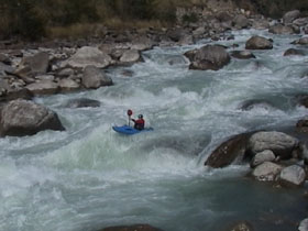 Greg on the longest rapid on the Sanje section